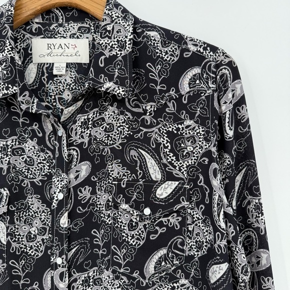 Ryan Michael Silk Paisley Print Western Snap 100% Silk Pearl Snap Shirt Size L - Picture 6 of 14